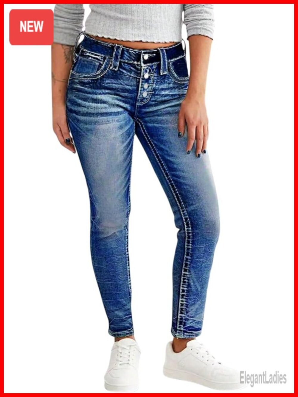 Stretch Skinny Jeans Distressed Streetwear Tummy Control Denim Leggings Faded